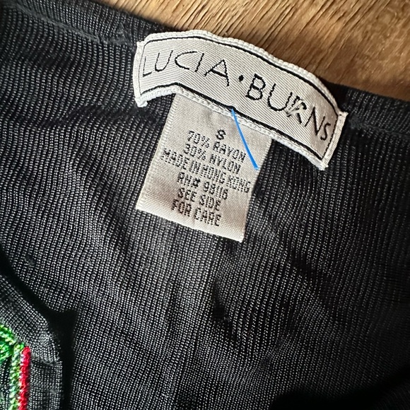 Lucia Burns Y2K Black beaded rainbow floral long sleeve ribbed top. Size small. - Picture 3 of 6